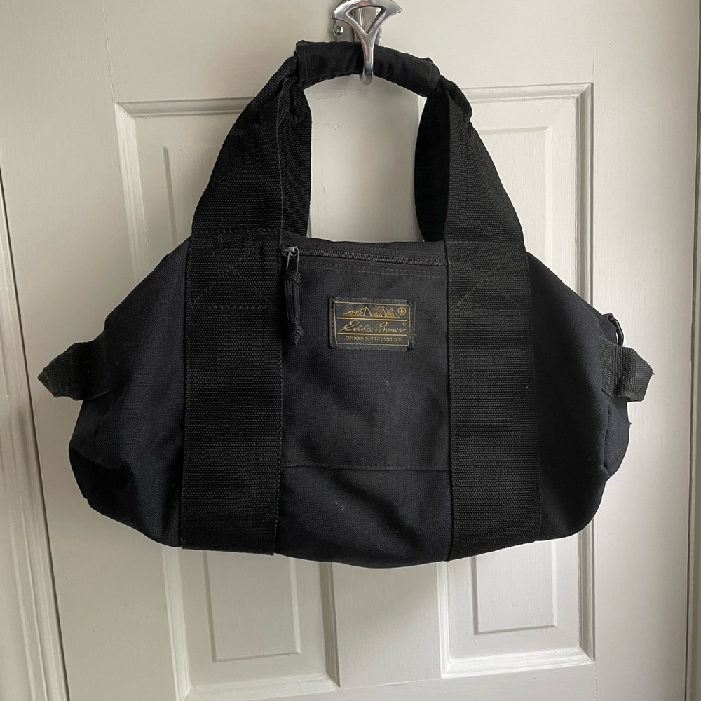 Black canvas duffle bag from Eddie Bauer. Vintage.